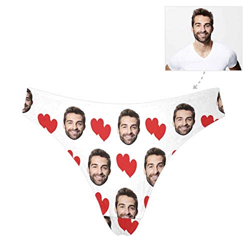 Custom Personalized Photo Printed Face Red Love Heart White Novelty Women's Thong G-Strings Briefs Shorts M #TOP1