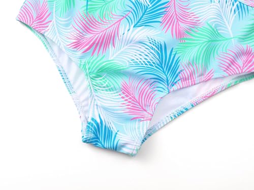 Image of Dvenki Big Girls Asymmetric Cutout Swimsuit Adjustable Straps Sizes 6X-16 | color block, leopard, tropical prints, front lined swimwear, removable pads, suitable for beach, vacation, pool play