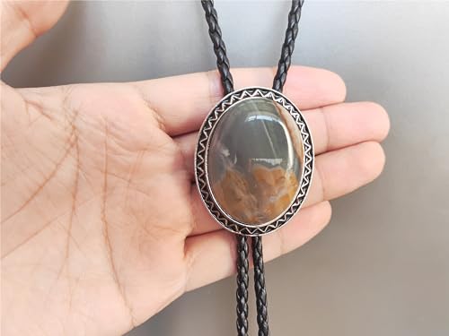 Image of Turquoise Agate Granite BOLO Tie for Men Women Leather Wedding Necklace Western Cowboy Necktie