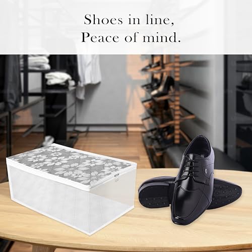 Image of Kuber Industries Pack of 6 Waterproof Shoe Cover With Side Visible Window - Travel Storage Organizer Protector - Flower Quilted Gray