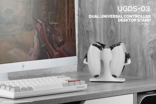 Image of Dual Game Controller Desktop Holder Stand - Universal Design for Xbox ONE, PS5, PS4, PC, Steelseries, Steam & More, Reduce Clutter UGDS-03 (White)
