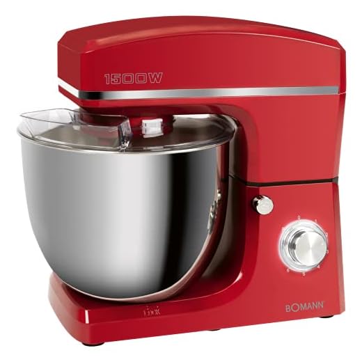 Bomann Knetmaschine | XXL Knetmaschine | Küchenmaschine | 8 Geschwindigkeitsstufen | 10 Liter-Edelstahlschüssel | 1500 Watt | 6 kg Teigzubereitung | transparenter Spritzschutzdeckel | KM 6036 CB rot