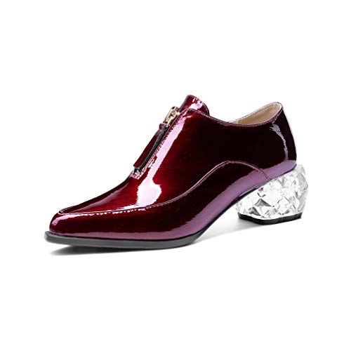 TinaCus Patent Leather Women's Handmade Pointed Toe Unique Transparent Mid Heel Zip Up Stylish Pumps