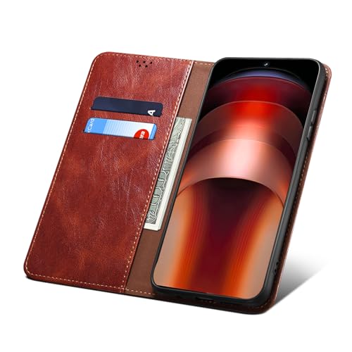 Image of Pirum Flip Cover for IQOO NEO9 PRO Back Cover with Magnetic Closure Leather Case with Card Slots (Brown)