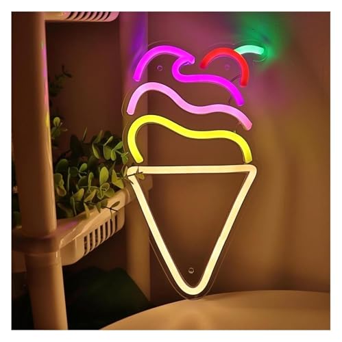 Néon décoratif cornet de glace avec cerise à intensité variable
