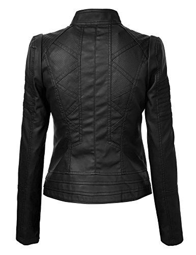 Made By Johnny MBJ Womens Faux Leather Zip Up Moto Biker Jacket with Stitching Detail2
