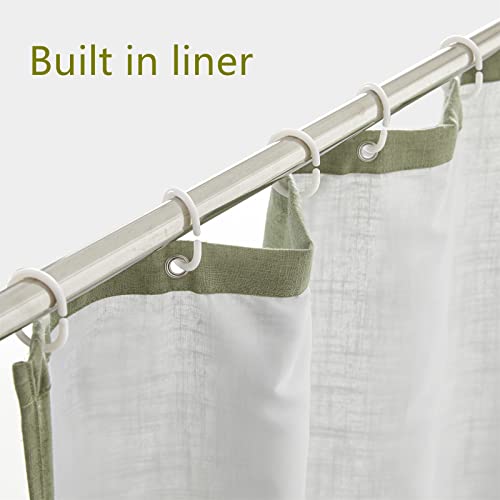 Estmy Sage Green Linen Bathroom Shower Curtain And Fabric Shower Liner Set 2 In 1 Extra Long 72X84, Flax Linen Textured Modern Farmhouse Boho Chic Cute Shower Curtain Set Bathroom Decor #TOP4
