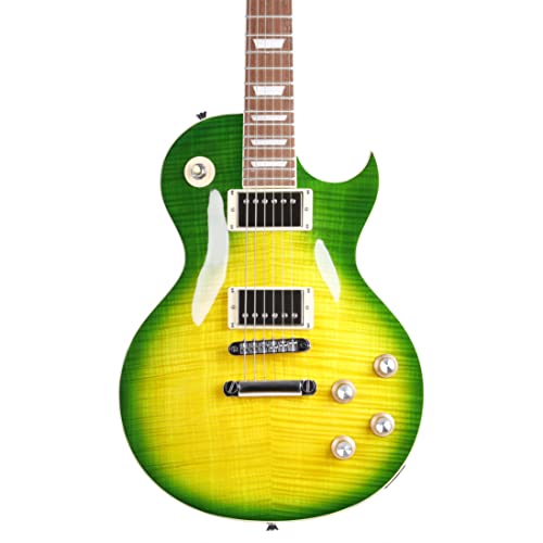 Leo Jaymz 39” Electric Guitar Les Paul Style - Mahogany Body And Neck - Curved Top Exquisite Flame Maple Veneer - Newly Upgraded Alnico V Pickups, Powerful And Pure #TOP1