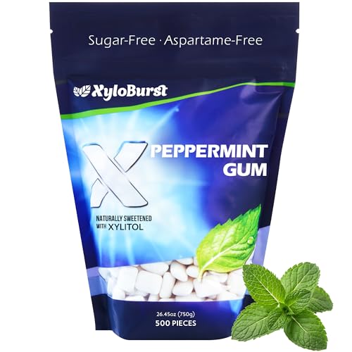 XyloBurst Gum | Xylitol Chewing Gum | Sugar Free, Gluten Free, Keto Friendly | Aspartame Free Gum For Oral Health | Peppermint | 500-Count Bag