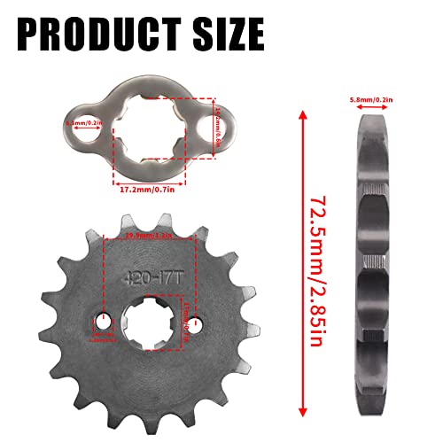 MRELC 420 17T 17mm Motorcycle Front Engine Sprocket with Retainer Plate Sets Compatible with 50cc 70cc 90cc 110cc 125cc 140cc 160cc Dirt Pit & Mini Bikes, ATVs, Go Kart