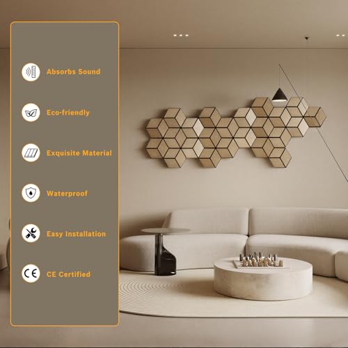 Paneles acústicos de pared Real Rubber Wood Veneer, 23.6" x 23.6" a prueba de agua con diseño de listones en forma de Y para hogar, estudio y oficina (1 paquete) miniatura 3