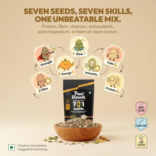 Image of True Elements Seeds Mix - 7 in 1 Super Seeds & Nut Mix 500g - (Roasted Pumpkin, Watermelon, Sunflower, Flax | Sesame | Chia and Soynuts) - Diet Snacks