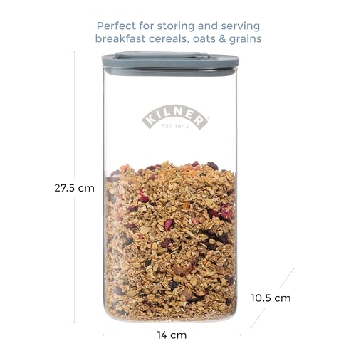 Image of Kilner 3 Litre Glass Cereal Dispenser | Storage Jar with Airtight Glass & Silicone Lid | Easy-Pour Spout for Mess-Free Serving | Food Dispenser for Cornflakes, Beans, Granola and Pet Food