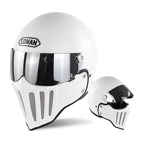 Motorcycle Full Face Helmet Retro Flip Up Motorbike Modular Helmets Crash Motocross Racing Scooter Vintage Helmet For Moped Chopper ATV Touring DOT Approved (White,L(59-60)) Cover