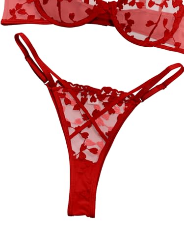 Image of Lilosy Sexy Underwire Cute Push Up Strappy Embroidered Mesh Sheer Lingerie Set See Through Panty Bra