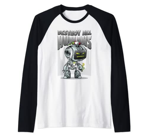 Destroy All Humans Artificial Intelligence Takeover Robots Raglan Baseball Tee, Black