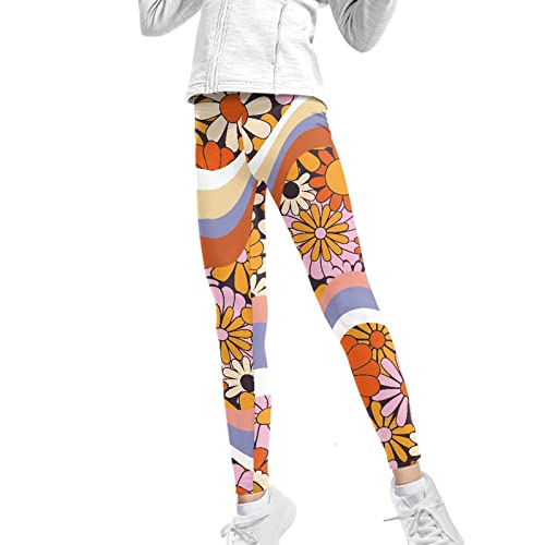 Horeset Sunflower Floral Print Girls Leggings for Kids 4-13 Year Workout Yoga Pants Dance Active Tights