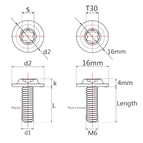 Image of Titanium Bolt Torx Head M6x10 15 20mm Screw for Bicycle Motorcycle Car Modification Pack of 6 (Black, M6x10mm)
