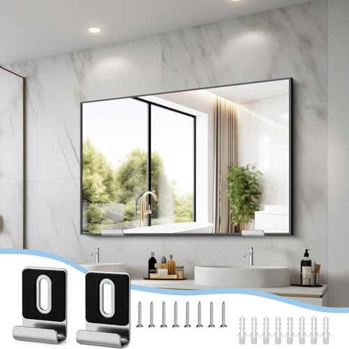 Image of 8 Pcs Mirror Clips Frameless Mirror Mounting Kit 1 /4 Inch Mirrors Hangers Hardware with Screws Rubber Pads, Metal Heavy Duty Silver Mirrors Hooks Mounting for Billboards
