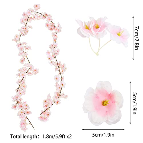 Cewor Fake Cherry Blossom Flower Vines 2Pcs Artificial Flowers Hanging Silk Flowers Garland For Wedding Party Pink Room Decor Japanese Kawaii Decor Outdoors #TOP1