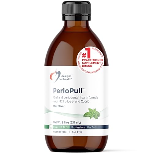 Designs for Health PerioPull - Pulling Oil for Teeth and Gums, Fresh Breath - Oil Pull with MCT Coconut Oil, GG, Bromelain & Coenzyme Q10 to Support Oral Health - Fresh Mint Flavor Oral Rinse (8oz)
