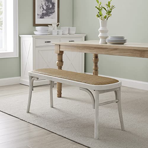 image for Linon Bentwood Woven Rattan Seat Hank Bench, White & Natural