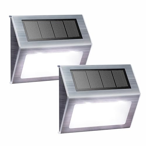 XLUX Solar Powered Lights for Deck Steps Stairs Fences Pathway Path, LED lamp, Outdoor Waterproof, White Light 2 Pack