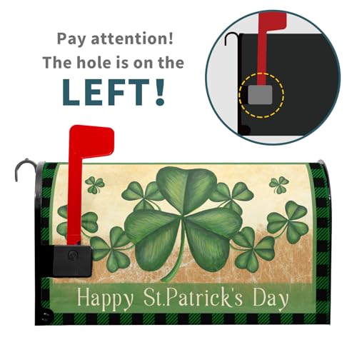 Image of Shamrocks St. Patrick's Day Mailbox Cover - Magnetic, Standard Size 18 X 21 Inch Green Lucky Clover Wrap for Garden /Yard Decor
