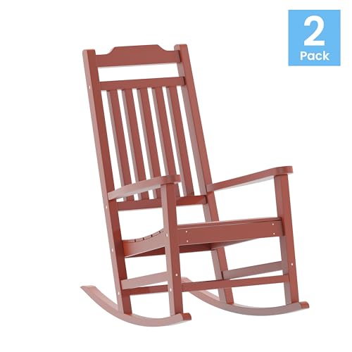 Image of Flash Furniture Set of 2 Winston All-Weather Rocking Chair in Red Faux Wood