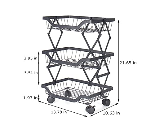 Iroch Fruit Basket For Kitchen,3 Tier Foldable Vegetable Storage Cart With Wheels,Movable Shelf Unit Organizer For Kitchen Pantry Bathroom Garage Office #TOP1