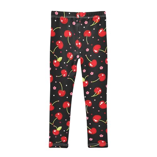 Cherry Flower Blossom Black Girls Leggings Soft Stretch Workout Yoga Dance Pants for Kids Casual Tights2