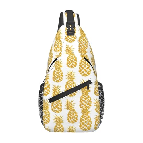 Mochila bandolera negra con estampado oro piña miniatura 1