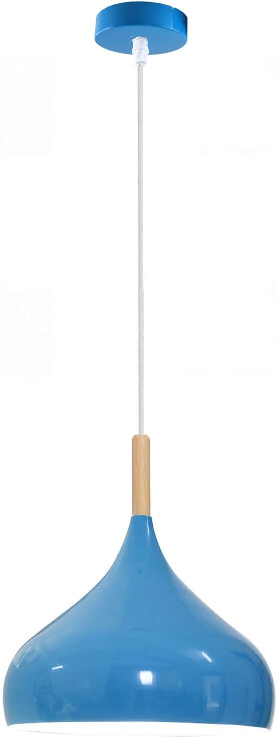 LEDSone Moderne hangende hanglamp montage, industriële enkele loft plafond verstelbare lamp retro glanzend metaal grote lichte schaduw, E27 basis 1m hanger woonkamer, Kithcen Island (Blauw, moskee - 31,5 cm)