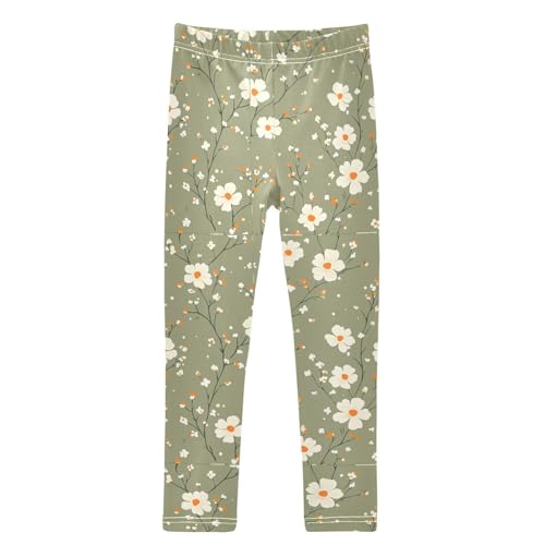 Spring Vintage Orange White Flowers Girls Leggings Kids Yoga Pants Dance Active Tights 4T