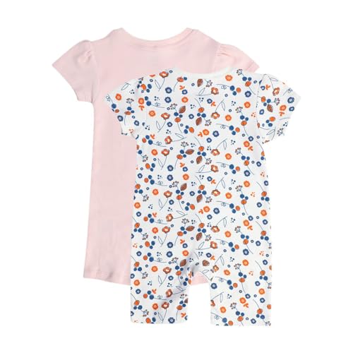 Image of miniklub Baby Round Neck Knitted Cotton Printed Romper, Pack of 2 (Peach /Blue Color)