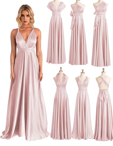 ISABUFEI Convertible Infinity Satin Dresses Wedding Guest Dresses Sleeveless Wrap Maxi Dress