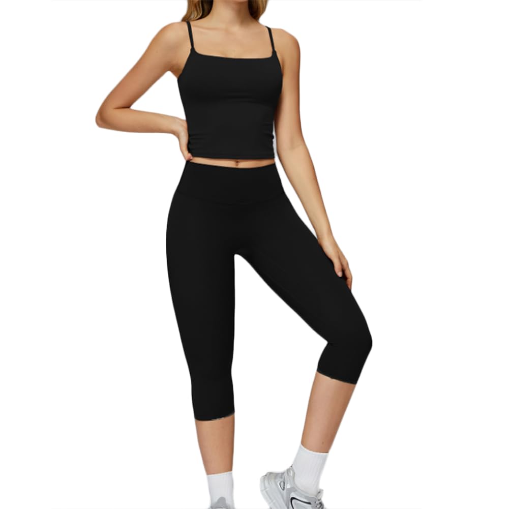 XYFfybhsd High Waist Biker Shorts Workout Sets for Women Beauty Back Bra 2pcs Yoga Fitness (Size:XL,Color:Black)