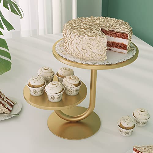 Vivevol 2 Tier Gold Cake Stand, Round Cupcake Stand For Parties, 10/8 Inch, Metal #TOP2