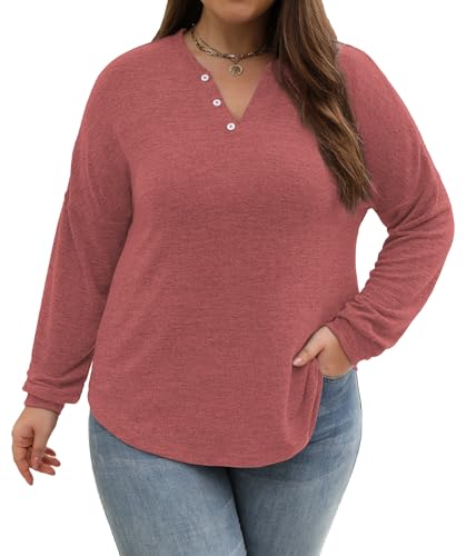 Image of Gloria&Sarah Womens Plus Size Tops Long Sleeve Henley Shirts Fall Fashion Oversized Sweatshirt Tunic Sweaters L-4XL