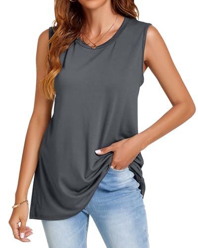 Image of Womens Tank Tops Summer Casual Sleeveless Top Loose Fit Basic Tunic Shirts
