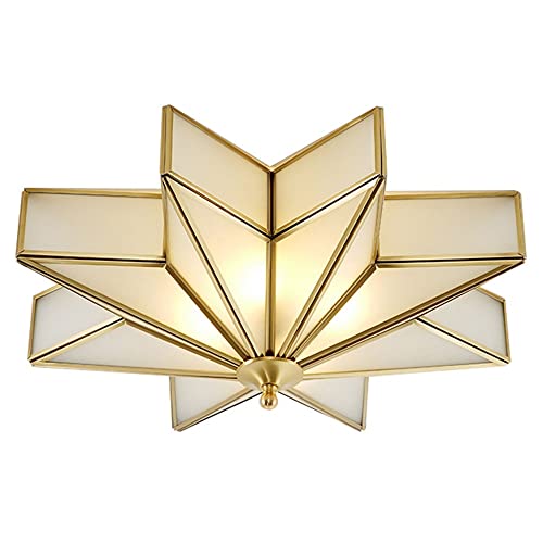 Plafonnier salon LED laiton design étoile 50cm luminaire encastré verre dépoli 3 blancs