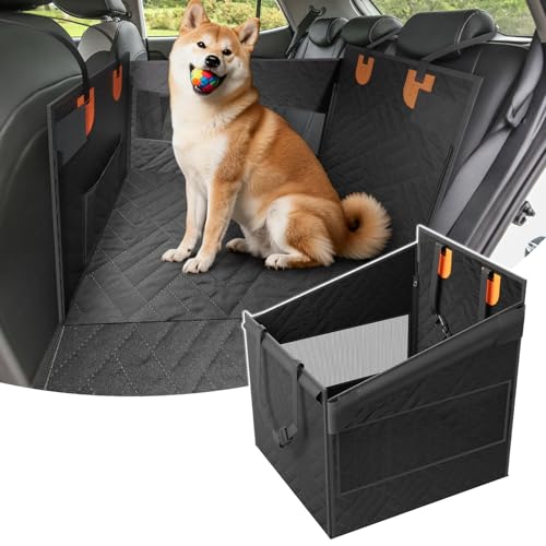 Vidoya ペットドライブボックス 車用 ペットシート 後部座席用 小型犬 中型犬 最大耐荷重40kg 空間拡大 底板入り 型崩れ防止 滑り止め 汚れ防止 簡単取付 (ブラック, 56*56*38cm)
