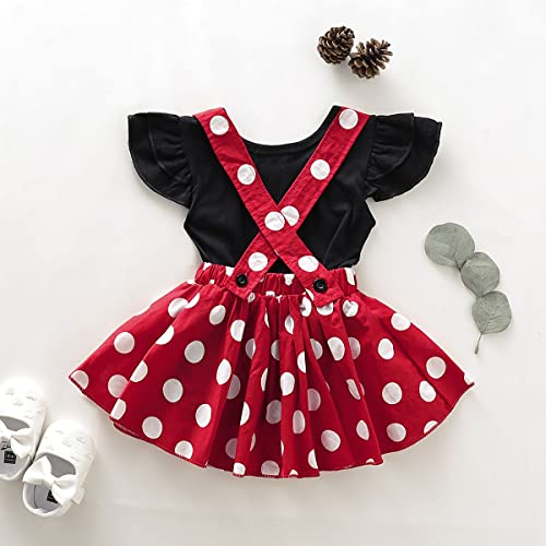 Baby Girls Skirts Set Ruffle Cloth +Polka Dot Overall Dress Bow Polka Dot Skirt Set (Short Sleeve, 3-4 T) #TOP1