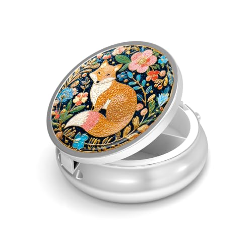 Image of Pill Box-3 Compartment Small Pill Case for Purse & Pocket Mini Metal Pill Holder Travel Pill Container to Hold Supplements Vitamins BPA-Free (Fox)