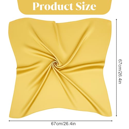 Solid Color Women Satin Scarf Square Ribbon Neck Scarf 26"x25" Breathable Small Headscarfs Vintage Yellow Handkerchief Costume Accessory for Women2