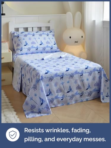 Image of Kids Twin Size Winter Bed Sheets - 3 Piece Kids Winter Sheet Set - Snowy Holiday Bedding - Ultra-Soft, Cute & Cozy - Breathable & Machine Washable - Frosty Bed Set for Boys, Girls, Teens & Toddlers