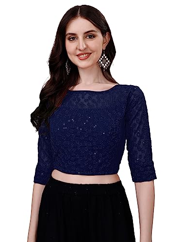 Pujia Mills Womens Readymade Fancy Sifli Work Half Sleeve Saree Blouse.