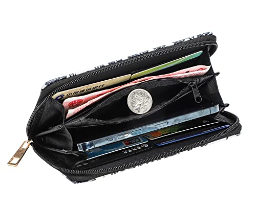 Skull Wallets for Women, Zip Around Goth Wallet Large Capacity Phone Case Long Purse Credit Card Clutch for Women Ladies Girls (Goth Bat)3