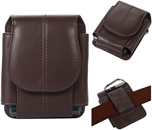 Smartphone Flip Cases Genuine Leather Belt Holster for Samsung Galaxy Z Flip 4 5G/Z Flip 3/Motorola Razr 2019/Huawei P50 Pocket S,Mens Holster Phone Pouch Holder Case,Cell Holster Pouch Case Flip Case