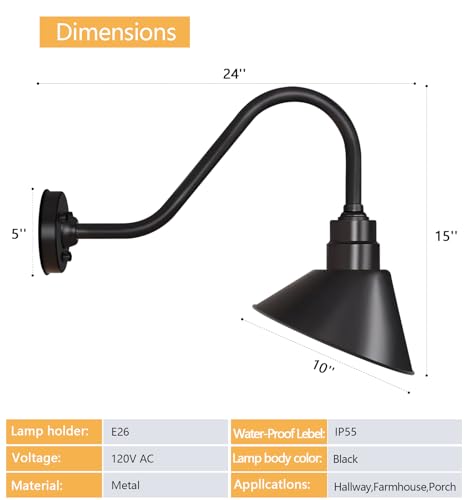 Franing 10" Gooseneck Outdoor Barn Sign Lights, Extended Arm Design, 3-Pack by Franing - Used condition - Image 2